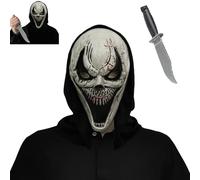 Gxlaihly Scream Maske,Ghost Face Mask con 1 cuchillo falso,Máscara fantasma,Mascara ghost,Máscara de grito,para Halloween Carnaval Mascarada (Máscara de colmillos gritadores con cuchillo)