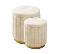 GXLBDK Taburete De Maquillaje Redondo Tapizado De Terciopelo con Asiento Tapizado De Dos Piezas, Ideal para Salas De Estar Y Dormitorios,Off White,Storage