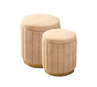 GXLBDK Taburete De Maquillaje Redondo Tapizado De Terciopelo con Asiento Tapizado De Dos Piezas, Ideal para Salas De Estar Y Dormitorios,Amarillo,Storage