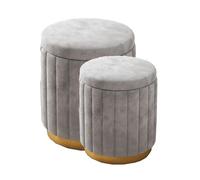 GXLBDK Taburete De Maquillaje Redondo Tapizado De Terciopelo con Asiento Tapizado De Dos Piezas, Ideal para Salas De Estar Y Dormitorios,Gris,Storage