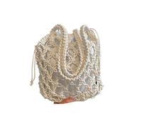 GXMDSGZ Bolsos Tejidos Crochet Bolso de Hombro Estilo Cubo Hecho a Mano con cordón de algodón Ahuecado y Tejido a Crochet, Bolso pequeño for Mujer para Viaje(Beige)