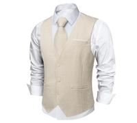 GXMDSGZ Chaleco Traje Conjunto de Chaleco y Corbata Lisa con Gemelos pañuelo Bolsillo for Hombre, Ideal for Bodas, Fiestas Negocios(Yellow,M)