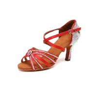 GXMDSGZ Zapatos de Baile con Diamantes for Mujer, Tacones Altos 8 cm, Zapatos Latinos satén, Sandalias vals Jazz imitación for niñas(Red,39)