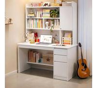 GXQFC Estación de Trabajo de La Oficina en Casa de Madera, Mesa Compacta para Computadora Blanco, Mesa para Estudio con Estantes y Cajones 120x45x165cm