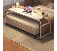 GXQFC Mesa Auxiliar Ajustable 115-210CM para Sofá/Cama, Mesa de Bandeja Escritorio Portátil con Ruedas Mesa de Sobrecama Carrito para Portátil con Estante Abierto(Color:Blanco)