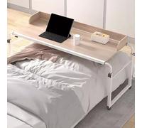 GXQFC Mesa Auxiliar Ajustable 115-210CM para Sofá/Cama, Mesa de Bandeja Escritorio Portátil con Ruedas Mesa de Sobrecama Carrito para Portátil con Estante Abierto (Beige)