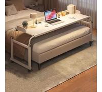 GXQFC Mesa Auxiliar para Ordenador, Escritorio Portátil con 4 Ruedas Mesa Auxiliar Ajustable 115-210CM Mesa de Bandeja Mesa de Sobrecama Carrito para Sofá/Cama (Color:Blanco)