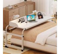 GXQFC Mesa Auxiliar para Ordenador, Mesa para Computadora Portátil Altura Ajustable 65-95cm Escritorio Laptop Móvil con 4 Ruedas Mesita de Noche para Cama y Sofá(Color:Blanco)