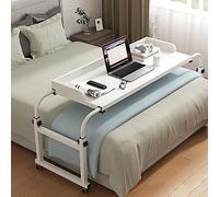 GXQFC Mesa de Bandeja Escritorio Portátil, Mesa de Cama con 4 Ruedas Altura Regulable 65-95CM con Estante Abierto Mesa Auxiliar Ajustable 115-210CM para Sofá/Cama(Color:Blanco)