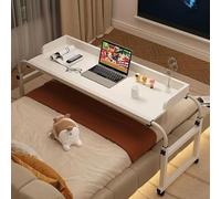 GXQFC Mesa de Bandeja, Mesa Auxiliar Ajustable 115-210CM para Sofá/Cama Escritorio Portátil con Ruedas Mesa de Sobrecama Carrito para Portátil con Estante Abierto(Color:Blanco)
