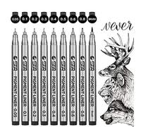 GXR Plumas de Línea Fina, 9 Diferentes Grosores Negro Rotuladores de Punta Fina para Bullet Journal Sketching Dibujo Dibujo Oficina Documentos Cómic Manga Scrapbooking y Uso Escolar (0.05-0.8mm)