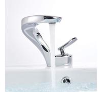 GXRQLHYZ Grifo de baño Lujo, Grifo Curvo un Solo Mango, Lavabo, Mezclador Agua fría y Caliente, latón montado en Cubierta Torneira(Chrome)