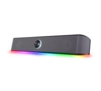 Trust Gaming Barra de Sonido con Iluminación RGB GXT 1619 Rhox, Altavoces PC Gaming Estéreo 2.0 12W, Alimentación USB, 3,5 mm Jack, Altavoz Pequeño para PC Ordenador Portátil TV, Negro/Gris