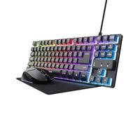 GXTrust 1794 Pack Teclado Gaming QWERTY Español con Ratón y Alfombrilla, Combo LED 3 en 1, Ratón Inalámbrico Recargable para Gamer 80h de Autonomía, Teclado TKL USB para PC, Negro