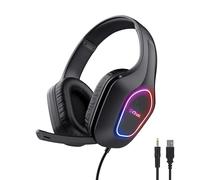 GXTrust 419 Rayne Cascos Gaming Ligeros para PC/Consola, Iluminación LED Alimentada por USB, Drivers de 50 mm, Conexión 3.5 mm, Micrófono Plegable, Auriculares con Cable Over-Ear, Negro