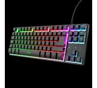GXTrust 833 Thado Teclado Gamer TKL AZERTY francés, Teclado con Cable Compacto (20% más pequeño) con Membrana, iluminación LED Multicolor, Cable USB de 1,8 m, PC portátil, Negro