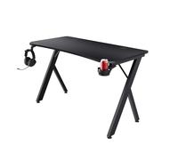 GXTrust Dynamus Mesa Escritorio Gaming 120 x 60 cm, Negro | con Portavasos y Soporte para Auriculares, Sistema de Gestión de Cables, Patas Metálicas, Mesa Ordenador PC Gamer Oficina