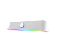 GXTrust 1619W Rhox Barra de Sonido con Iluminación RGB, Altavoces PC Gaming Estéreo 2.0 12W, Alimentación USB, 3,5 mm Jack, Altavoz Pequeño para PC Ordenador Portátil TV, Blanco