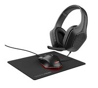 GXTrust Tridox Pack Gaming Cascos/Ratón/Alfombrilla de Ratón, Negro | Cascos Ligeros Drivers de 50 mm, Conexión 3.5 mm, Ratón Gamer USB 200-6400 dpi, Alfombrilla de Ratón, Paquete para PC