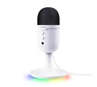 Trust Gaming GXT 236W Yami Micrófono PC USB para Streaming Podcast Twitch Discord ASMR Youtube Playstation 5 Juegos, Micrófono de Condensador Cardioide, Micro con Iluminación LED RGB - Blanco