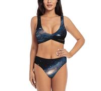 GXUNGT Galaxy Universe Stars Outer Space Print - Conjunto de bikini para mujer, bikini cruzado dividido, bikini de cintura alta para mujer, Negro, L