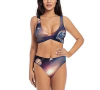 GXUNGT Universe Galaxy Outer Space Print - Bikini para mujer, bikini cruzado dividido, bikini de cintura alta para mujer, Negro, L