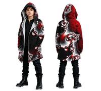 GXWYJMTE Abrigo con capucha para niños, disfraz de Halloween, abrigo gótico, 62D, estampado nórdico, mitología vikinga, campus, demonio, chaqueta cómoda, transpirable, ligera, para fiestas, carnaval