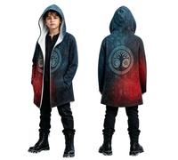 GXWYJMTE Abrigo con capucha para niños, disfraz de Halloween, abrigo gótico, estampado 3D, mitología vikinga, campus, demonio, chaqueta cómoda, transpirable, ligera, para fiestas, carnaval, abrigos