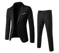 GXWYJMTE Conjunto de 2 piezas para hombre entallado traje de fiesta de boda blazer y pantalones largos primavera otoño cómodo transpirable ligero novio padrino chándal tracksuit casa, Negro , XL
