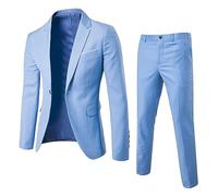 GXWYJMTE Conjunto de 2 piezas para hombre entallado traje de fiesta de boda blazer y pantalones largos primavera otoño cómodo transpirable ligero novio padrino chándal tracksuit casa, azul claro, XL