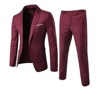 GXWYJMTE Conjunto de 2 piezas para hombre entallado traje de fiesta de boda blazer y pantalones largos primavera otoño cómodo transpirable ligero novio padrino chándal tracksuit casa, rojo, S
