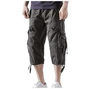 GXWYJMTE Pantalones cargo para hombre, monocolor, múltiples bolsillos, sueltos, 7/8, pantalones largos, gris oscuro, 4XL