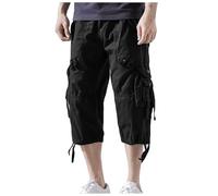 GXWYJMTE Pantalones cargo para hombre, monocolor, múltiples bolsillos, sueltos, 7/8, pantalones largos, Negro , XXL