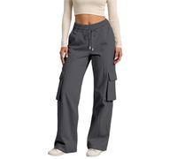 GXWYJMTE Pantalones para mujer, cintura elástica suelta, con bolsillos, con cordón, pantalones cargo de pierna ancha, largos de verano, cómodos, transpirables, ligeros, para el día a día, pantalones