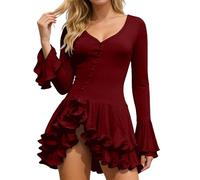 GXWYJMTE Vestido de verano para mujer, sexy, manga de vuelo, minivestido entallado, con botones, cómodo, transpirable, ligero, para fiestas, cócteles, para el tiempo libre, para la playa, 02 rojo, L