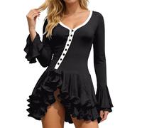 GXWYJMTE Vestido de verano para mujer, sexy, manga de vuelo, minivestido entallado, con botones, cómodo, transpirable, ligero, para fiestas, cócteles, para el tiempo libre, para la playa, Negro , S