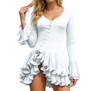 GXWYJMTE Vestido de verano para mujer, sexy, manga de vuelo, minivestido entallado, con botones, cómodo, transpirable, ligero, para fiestas, cócteles, para el tiempo libre, para la playa, Blanco, L