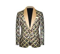 GXYHJVMFPSC Blazer Hombre Mens Blazer Lentejuelas Un Botón Corte Entallado Traje Discoteca Graduación Chaqueta Brillante Esmoquin para Fiesta Boda Banquete-Gold||M
