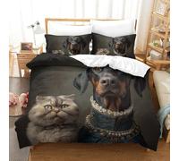 GXYUAOIEF Dobermann und Katze Bettbezug 3 Teile 3D Druck Retro Hofstil Bettwäsche mit 2 Kissenbezug mit Reißverschluss Raumdekoration Individu(140x200cm)