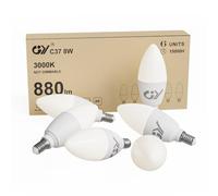 GY Bombilla LED E14 Blanco Cálido 8W 3000K 880 Lúmenes, Bombillas E14 LED C37 Vela con Rosca fina, No Regulable - Clase C Bajo Consumo, 6 Pieza