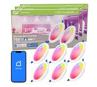 GY Downlight LED Techo Empotrable Inteligente Bluetooth Mesh, 9W 760LM RGB y 2700K-6500K Regulable, Focos Led Interior Techo IP44, Corte 120-130mm, Compatible con Smart Life, TUYA(6 Unidad)