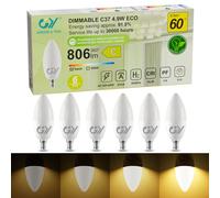 GY Lámpara LED regulable E14 de bajo consumo C37 blanco cálido 3000 K, paquete de 6 unidades