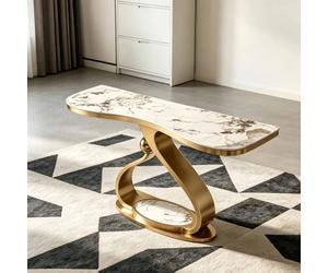 GY8PKVWKWQ Mesa Consola De Entrada, Mesa De Sofá Estrecha, Ahorro De Espacio, Tablero De Roca, Art Deco, 100 Cm, 150 Cm, 80 Cm, For Sala De Estar del Vestíbulo(White+Gold,120cm)