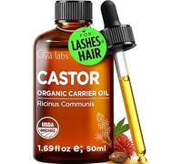Gya Labs Cosmetics Aceite ricino para pestañas y cejas - USDA Organic - Aceite ricino 100% puro prensado frío para crecimiento cabello - Aceite portador sin refinar para piel (50ml + kit de pestañas)