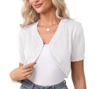 Gyabnw Bolero Mujer Elegante Cárdigan De Manga Corta Bolero Festiva con Cordones Chaqueta Blazer De Verano Chaqueta para Vestidos De Noche Boda Vestido blancoL