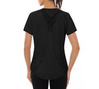 Gyabnw Camiseta Deportiva para Mujer, Camiseta de Manga Corta, Camiseta de Entrenamiento, Rápido Camisetas de Malla Mujer Yoga Fitness Top Ropa Deportiva Entrenamiento Negro Oscuro XXL