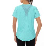 Gyabnw Camiseta Deportiva para Mujer, Camiseta de Manga Corta, Camiseta de Entrenamiento, Rápido Camisetas de Malla Mujer Yoga Fitness Top Ropa Deportiva Entrenamiento Lago Azul XXL