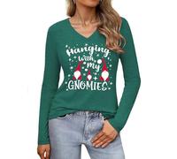 Gyabnw Camiseta Navideña Mujer Mangas Largas Tops Estampados Moda Cuello en V Camisetas Navidad Clásico de Vacaciones Holgado y Cómodo Top