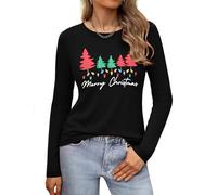 Gyabnw Camiseta Navideña para Mujer Cuello Redondo Mangas Largas Tops Estampados Moda Camisetas Clásico de Vacaciones