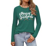 Gyabnw Camiseta Navideña para Mujer Cuello Redondo Mangas Largas Tops Estampados Moda Camisetas Clásico de Vacaciones